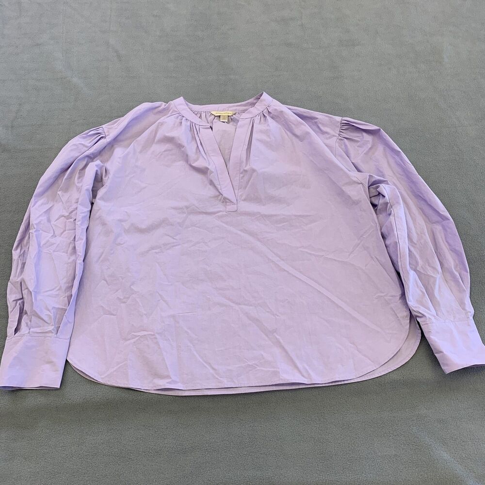 Banana Republic Blouse Womens L Tall Purple Cotton Balloon Sleeve Tunic Top